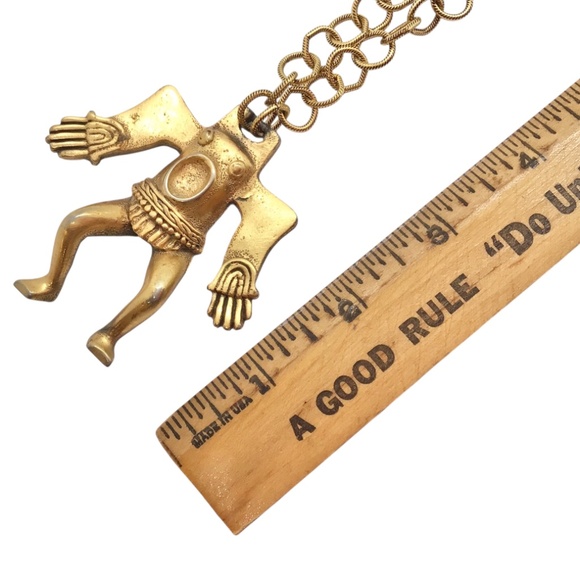 Vintage Tortolani Pendant Necklace, Gold Tone Tribal Warrior Pendant on Chain - Picture 7 of 11